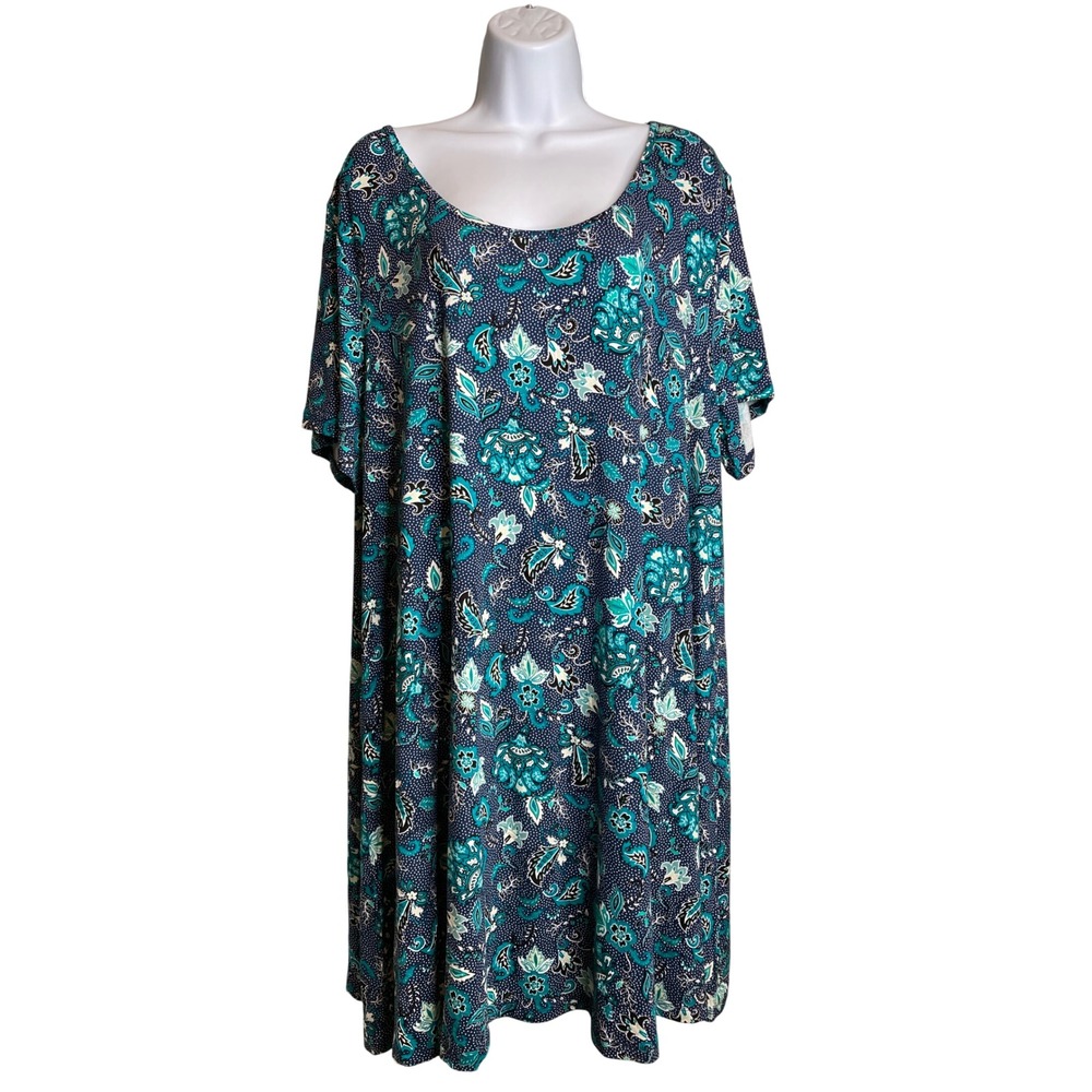Evans Womens Short Sleeve Dress Sz 22/24‎ Blue Floral Print Cottagecore Stretchy